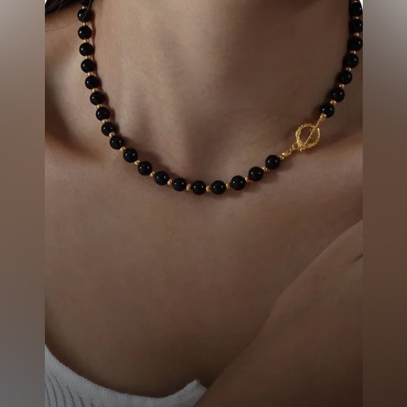 18K Gold Plated Black Onyx Necklace*Vintage Necklace*Handmade*Old Money … - Picture 3 of 8